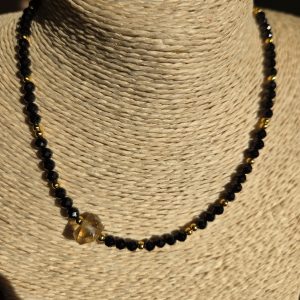 Naszyjnik Choker Czarny Turmalin i Cytryn Ochrona i Obfitość – 38 cm