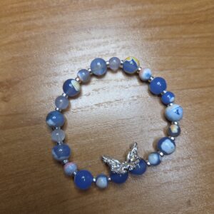 Bransoletka Niebieski Agat z Motylem Harmonia i Przemiana 16 cm