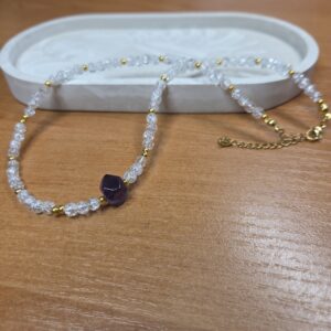 Naszyjnik Choker Kryształ górski i ametyst Jasność Umysłu i Spokój – 38 cm
